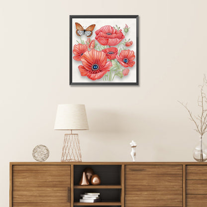 Poppy Flower - Special Shaped Drill Diamond Painting 30*30CM