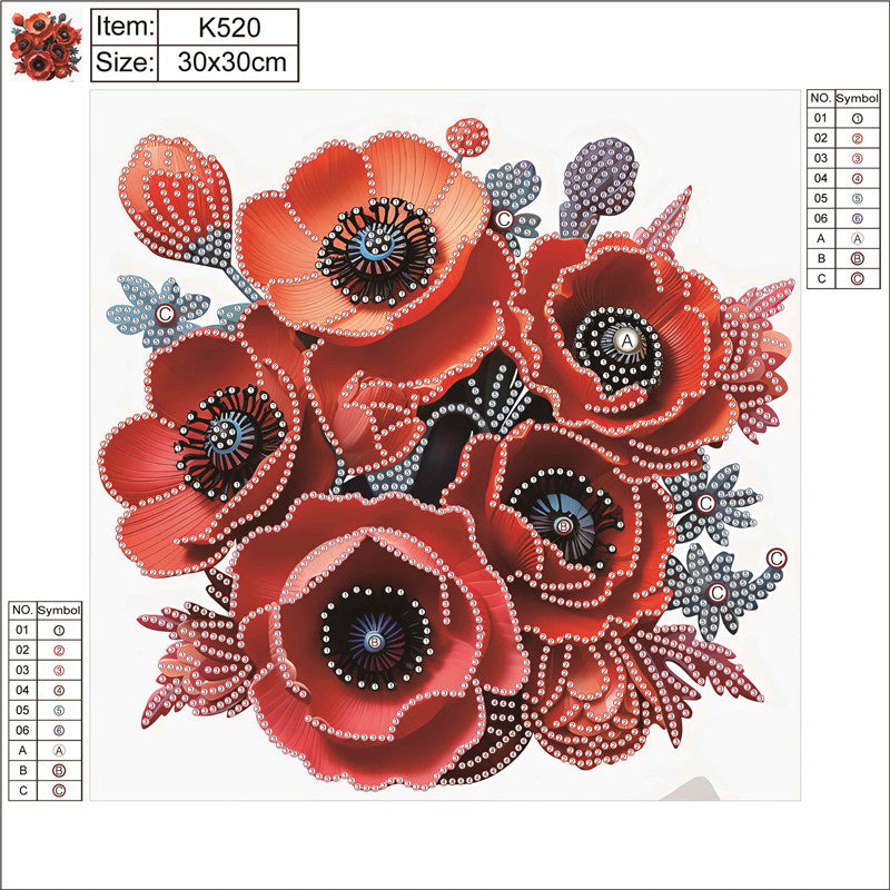 Poppy Flower - Special Shaped Drill Diamond Painting 30*30CM