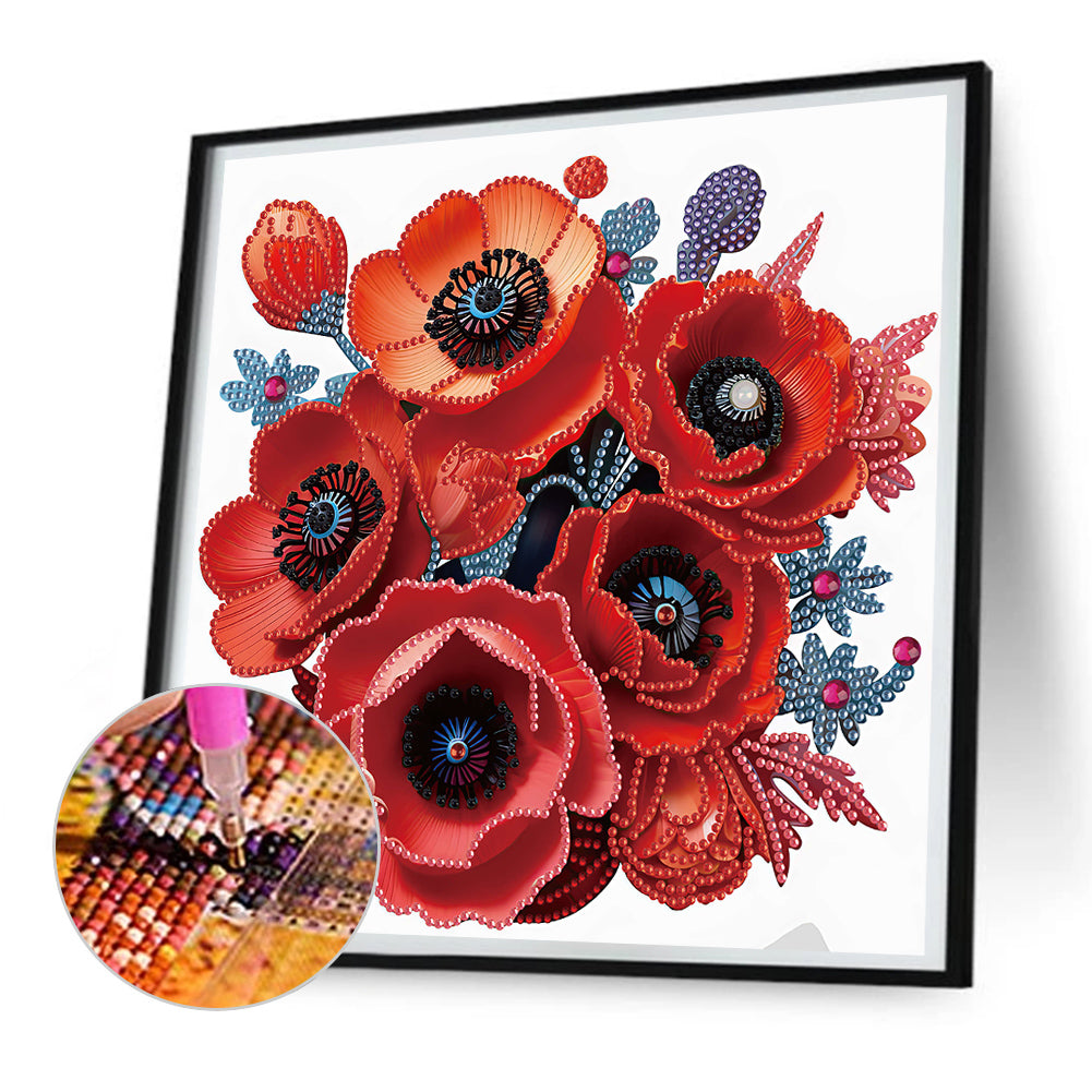 Poppy Flower - Special Shaped Drill Diamond Painting 30*30CM