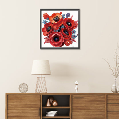 Poppy Flower - Special Shaped Drill Diamond Painting 30*30CM