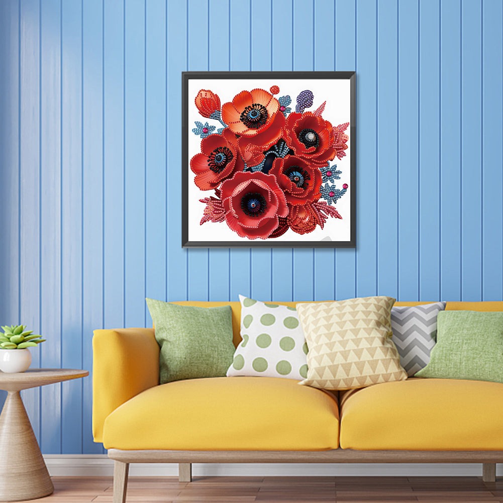 Poppy Flower - Special Shaped Drill Diamond Painting 30*30CM