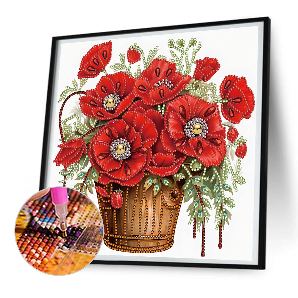 Poppy Flower - Special Shaped Drill Diamond Painting 30*30CM