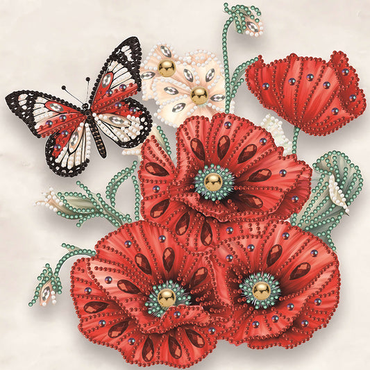 Poppy Flower - Special Shaped Drill Diamond Painting 30*30CM