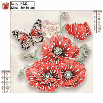 Poppy Flower - Special Shaped Drill Diamond Painting 30*30CM