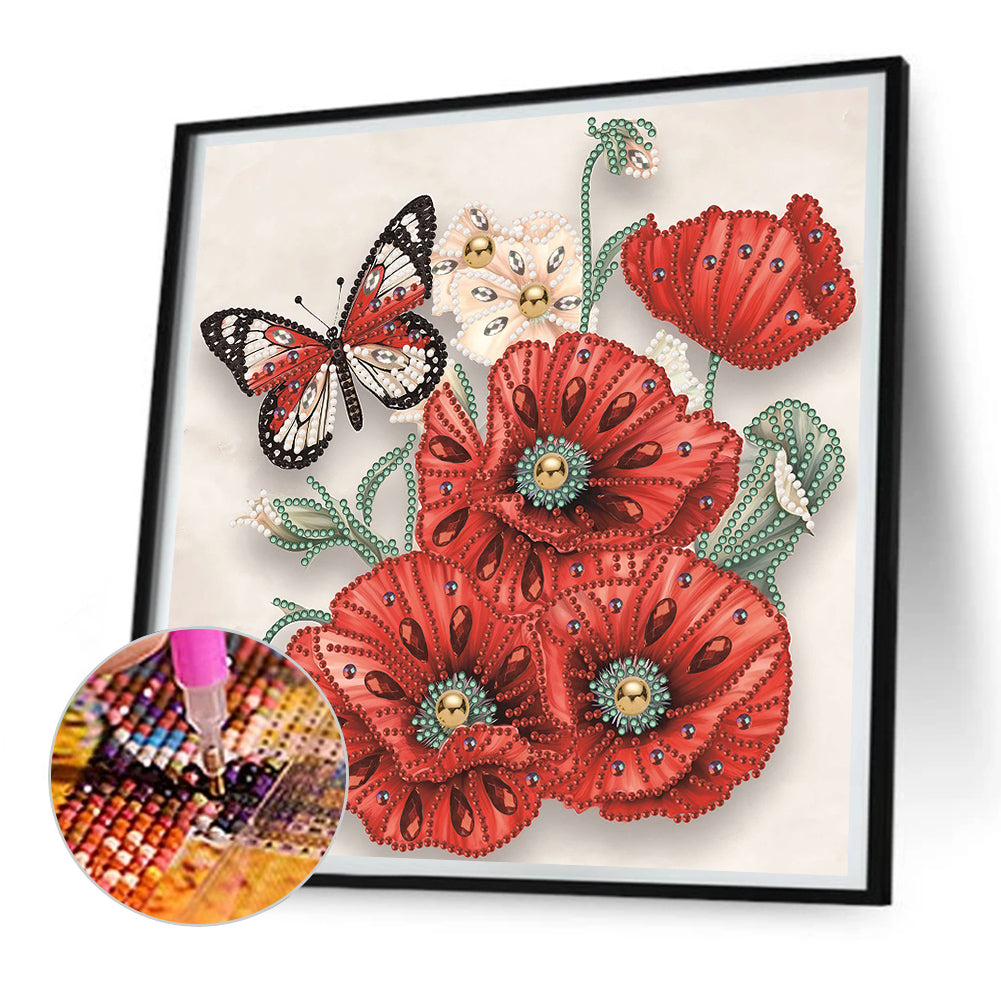 Poppy Flower - Special Shaped Drill Diamond Painting 30*30CM