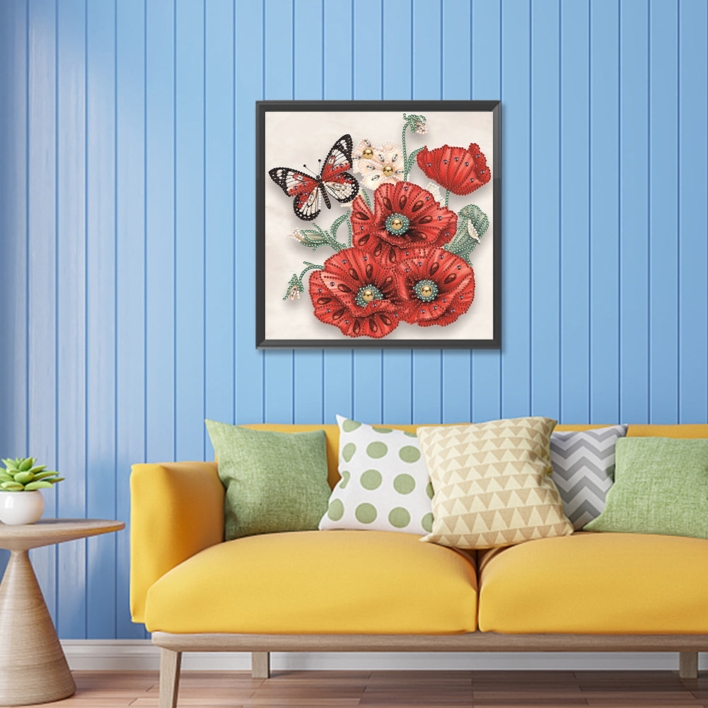 Poppy Flower - Special Shaped Drill Diamond Painting 30*30CM