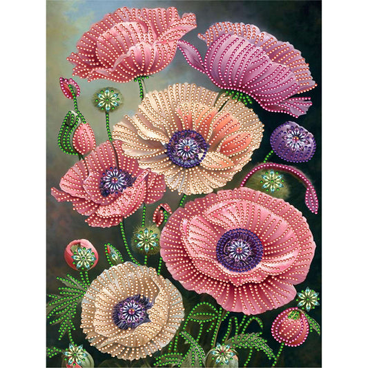 Poppy Flower - Special Shaped Drill Diamond Painting 30*40CM