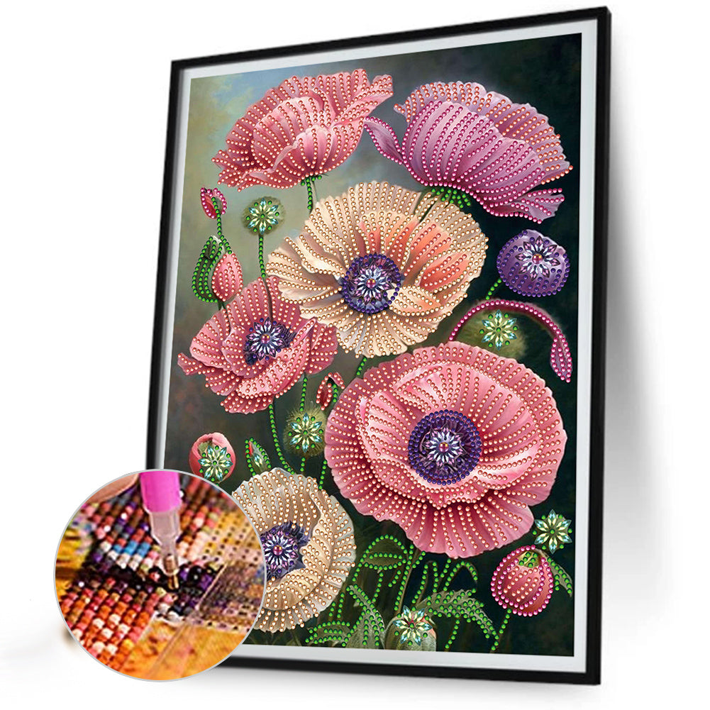 Poppy Flower - Special Shaped Drill Diamond Painting 30*40CM