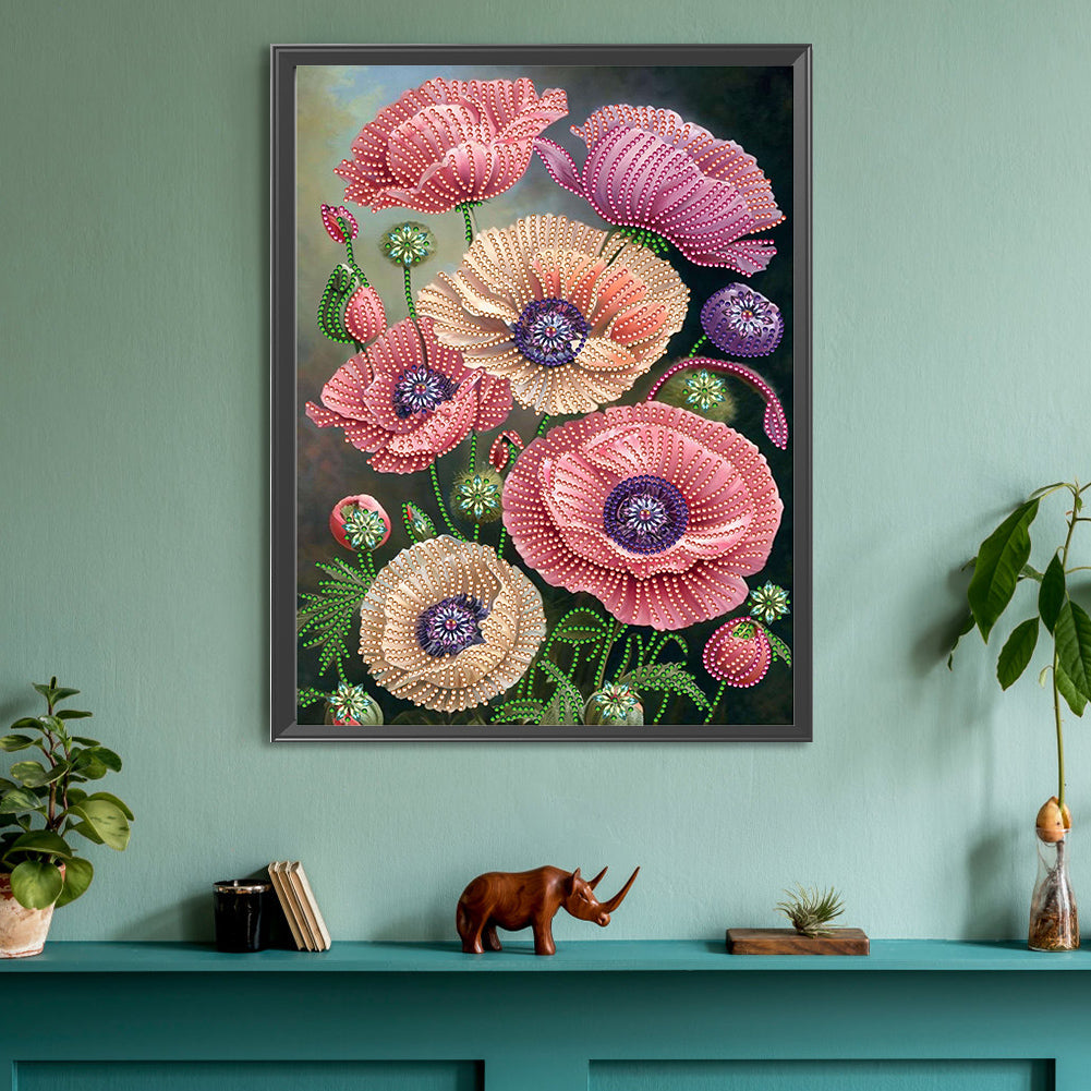 Poppy Flower - Special Shaped Drill Diamond Painting 30*40CM