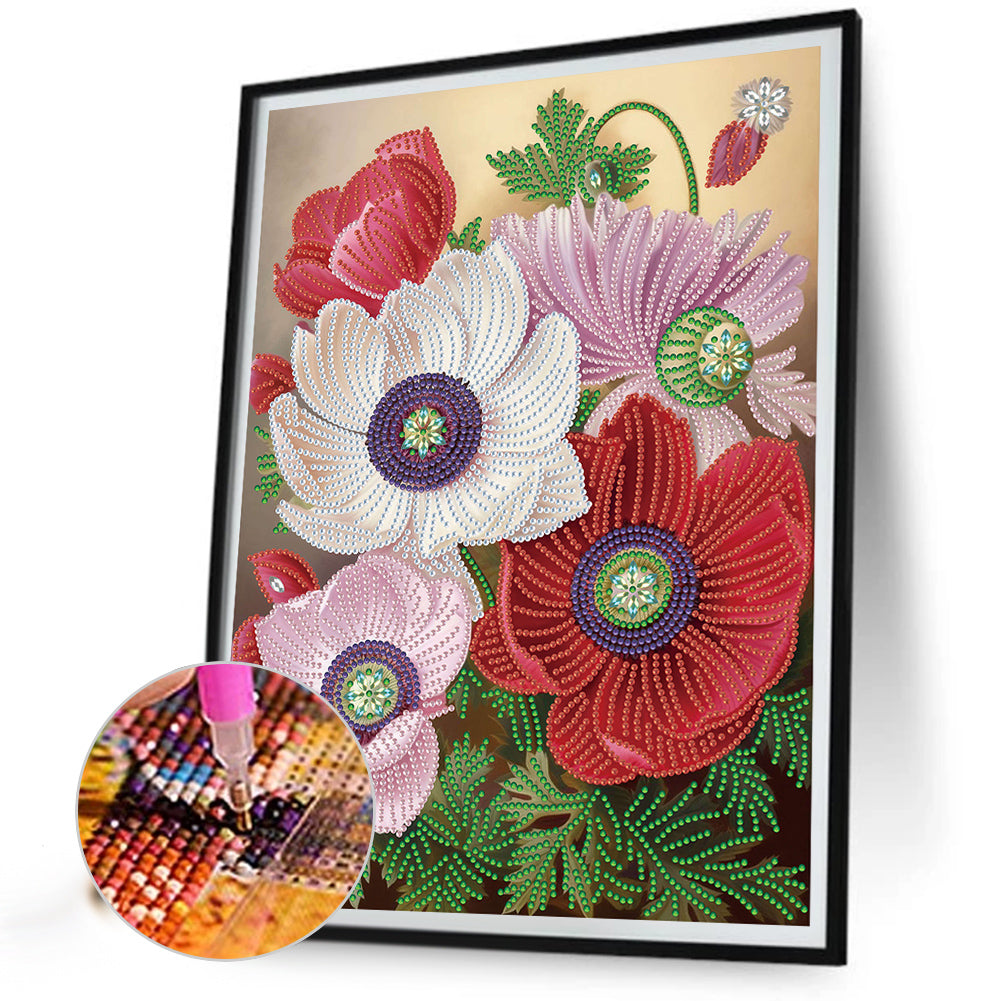 Poppy Flower - Special Shaped Drill Diamond Painting 30*40CM