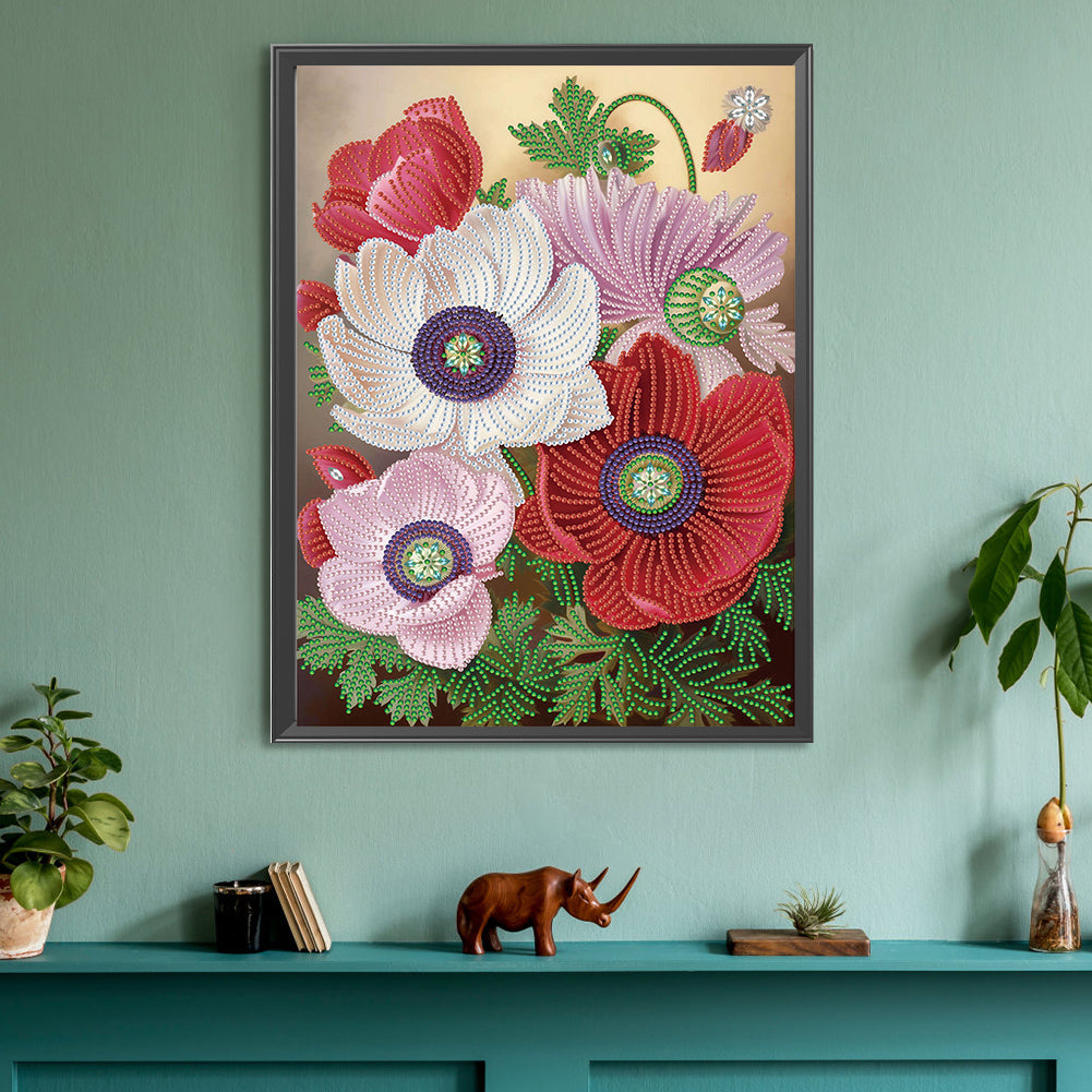 Poppy Flower - Special Shaped Drill Diamond Painting 30*40CM