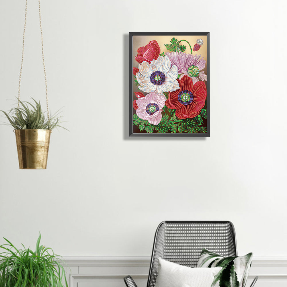 Poppy Flower - Special Shaped Drill Diamond Painting 30*40CM