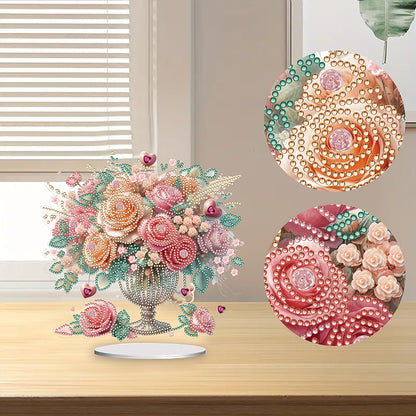 Rose Vase Table Top Diamond Painting Ornament Kits for Office Desktop Decor