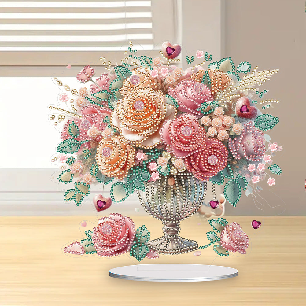 Rose Vase Table Top Diamond Painting Ornament Kits for Office Desktop Decor