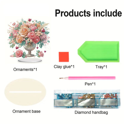 Rose Vase Table Top Diamond Painting Ornament Kits for Office Desktop Decor