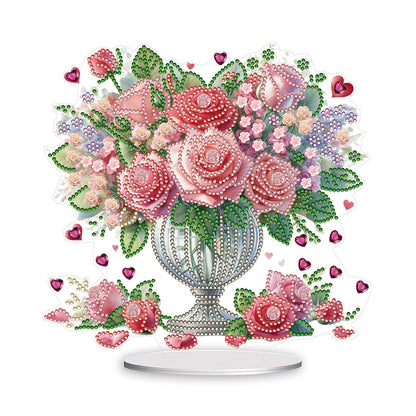 Rose Vase Table Top Diamond Painting Ornament Kits for Office Desktop Decor