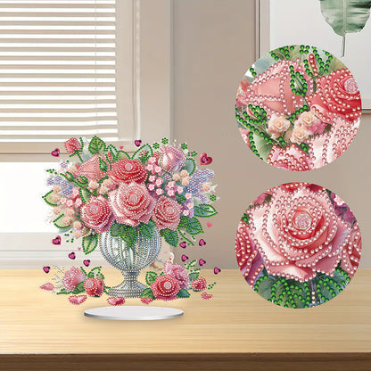 Rose Vase Table Top Diamond Painting Ornament Kits for Office Desktop Decor