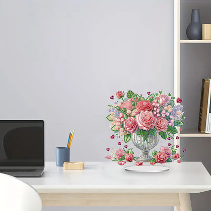 Rose Vase Table Top Diamond Painting Ornament Kits for Office Desktop Decor