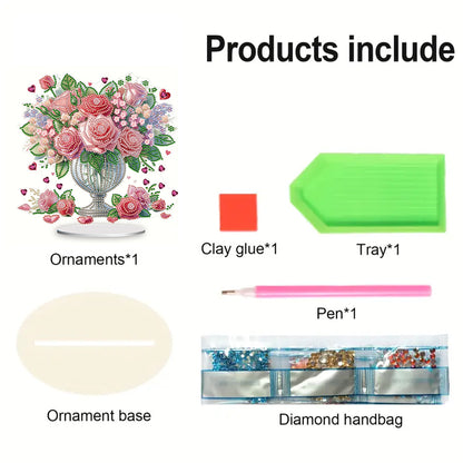 Rose Vase Table Top Diamond Painting Ornament Kits for Office Desktop Decor