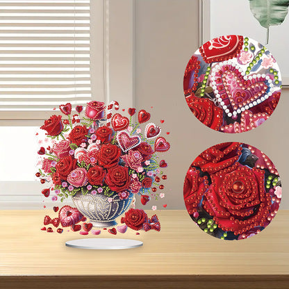 Rose Vase Table Top Diamond Painting Ornament Kits for Office Desktop Decor