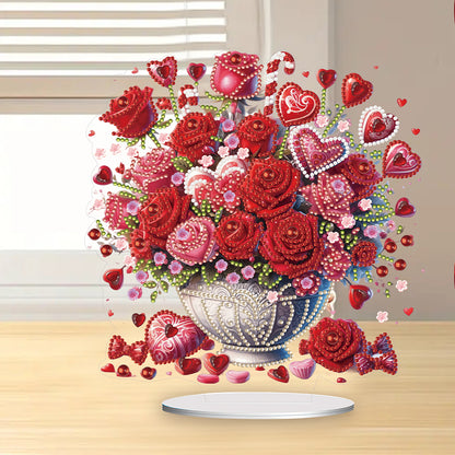 Rose Vase Table Top Diamond Painting Ornament Kits for Office Desktop Decor