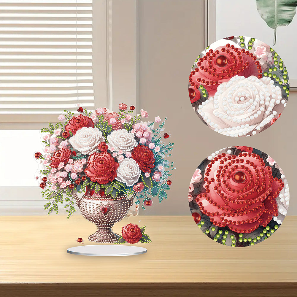 Rose Vase Table Top Diamond Painting Ornament Kits for Office Desktop Decor