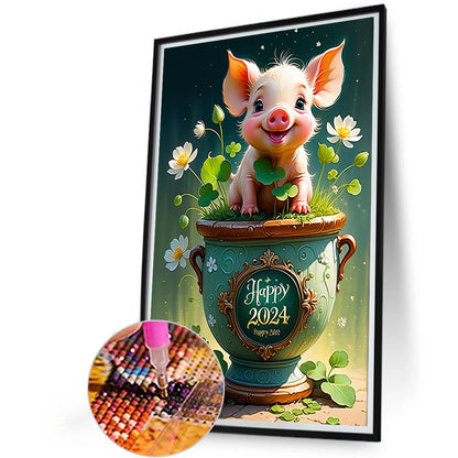 Happy Piggy - Full Round Drill Diamond Painting 40*60CM