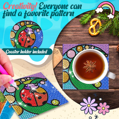 8 Pcs Acrylic Diamond Painting Coasters with Holder Cork Pads (Rainbow Elements)