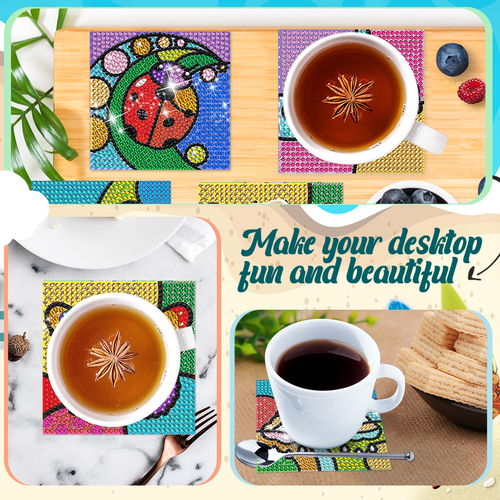 8 Pcs Acrylic Diamond Painting Coasters with Holder Cork Pads (Rainbow Elements)