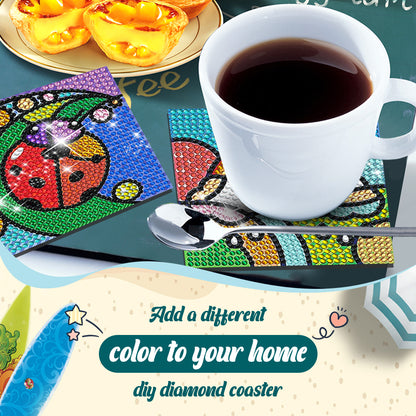 8 Pcs Acrylic Diamond Painting Coasters with Holder Cork Pads (Rainbow Elements)