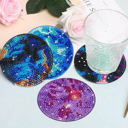 8 Pcs Acrylic Diamond Painting Coasters with Holder Cork Pads (Galactic System)