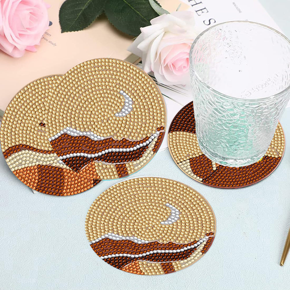 6Pcs Acrylic Diamond Painting Coaster with Holder Cork Pads(Geometric Landscape)