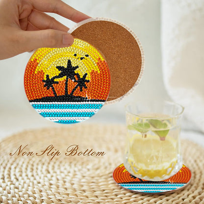 8 Pcs Acrylic Diamond Painting Coasters with Holder Cork Pads (Summer Beach)