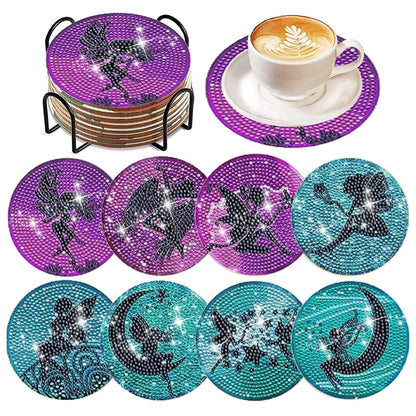 8 Pcs Acrylic Diamond Painting Coasters with Holder Cork Pads (Beautiful Girl)