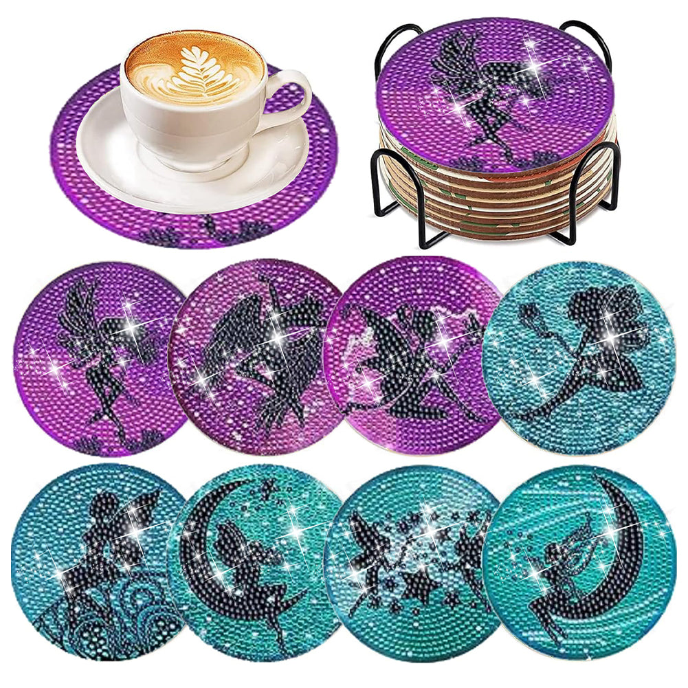 8 Pcs Acrylic Diamond Painting Coasters with Holder Cork Pads (Beautiful Girl)