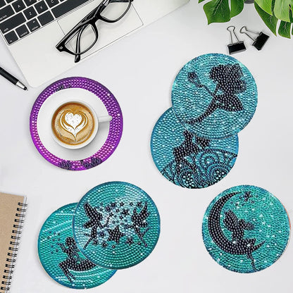 8 Pcs Acrylic Diamond Painting Coasters with Holder Cork Pads (Beautiful Girl)