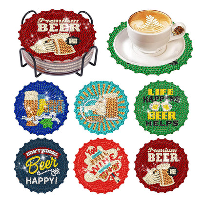 6 Pcs Acrylic Diamond Painting Coasters Kits with Holder Cork Pads (Beer)