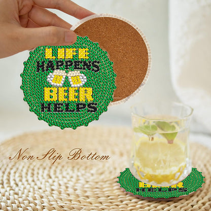 6 Pcs Acrylic Diamond Painting Coasters Kits with Holder Cork Pads (Beer)