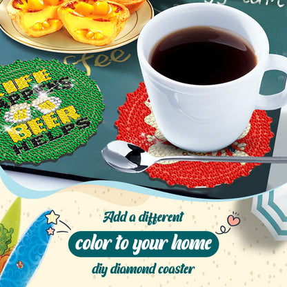 6 Pcs Acrylic Diamond Painting Coasters Kits with Holder Cork Pads (Beer)