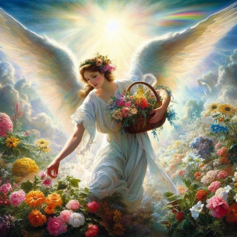 Flower Picking Angel - Full Round Drill Diamond Painting 30*30CM