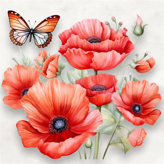 Poppy Flower - Full Round Drill Diamond Painting 30*30CM