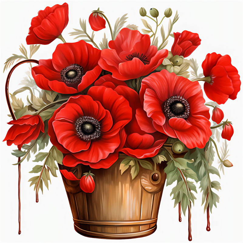 Poppy Flower - Full Round Drill Diamond Painting 30*30CM