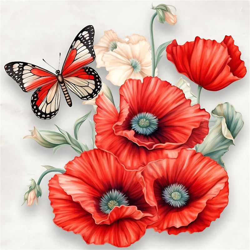 Poppy Flower - Full Round Drill Diamond Painting 30*30CM