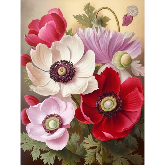 Poppy Flower - Full Round Drill Diamond Painting 30*40CM