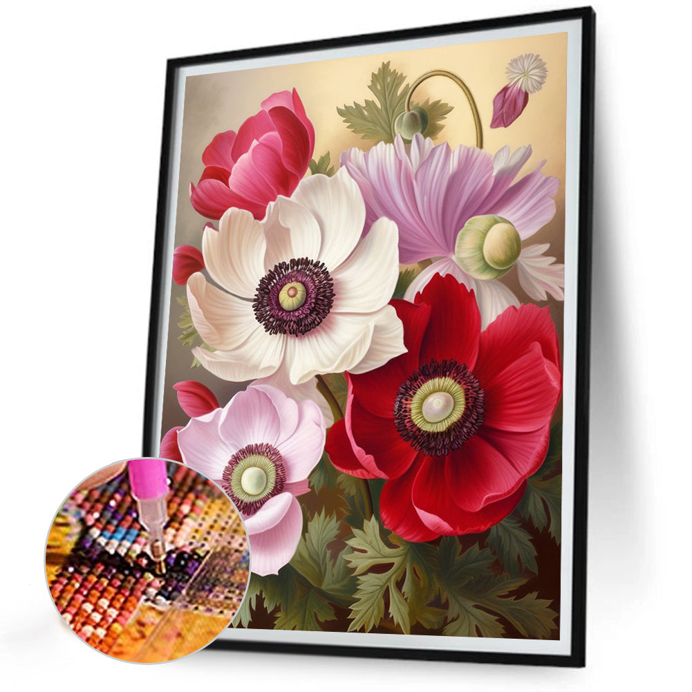 Poppy Flower - Full Round Drill Diamond Painting 30*40CM
