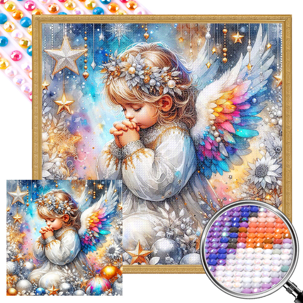 Colorful Feather Praying Girl - Full AB Round Drill Diamond Painting 30*30CM