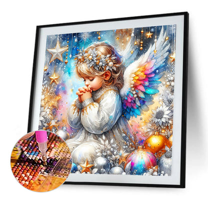 Colorful Feather Praying Girl - Full AB Round Drill Diamond Painting 30*30CM