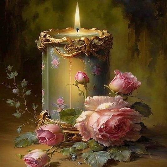 Rose Candle - 11CT Stamped Cross Stitch 40*60CM