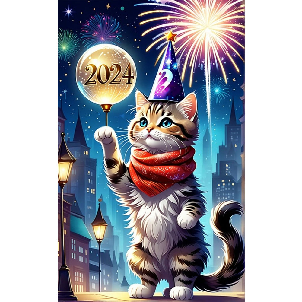 New Year Kitten - Full AB Round Drill Diamond Painting 30*50CM