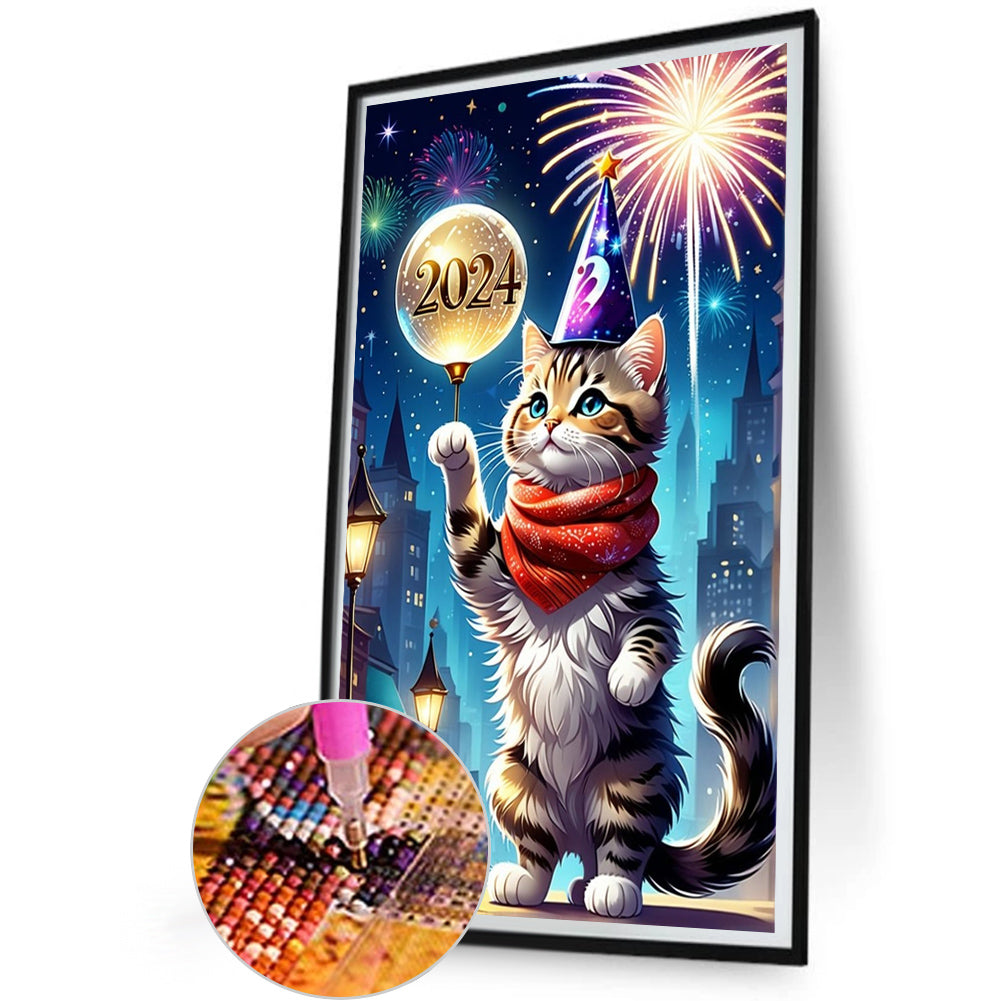 New Year Kitten - Full AB Round Drill Diamond Painting 30*50CM